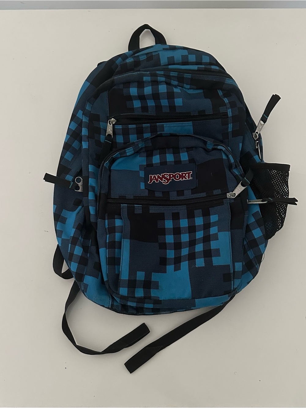 JanSport Plaid Backpack Blue/Black Pattern